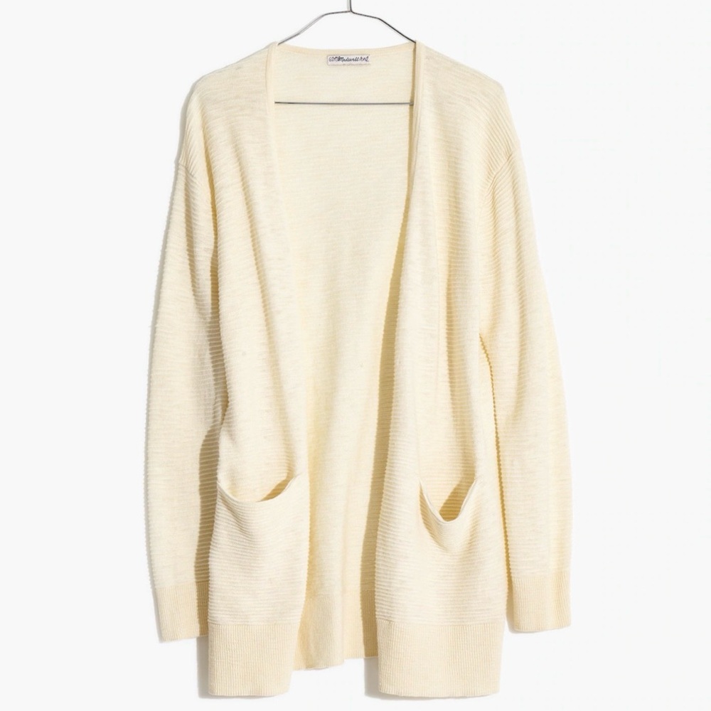 Madewell Open Front Cardigan Cream Lightweight Knit Pocket Long Sleeve Medium‎